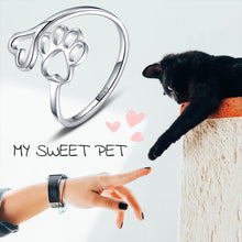 Load image into Gallery viewer, Pawprint & Heart Silver Accent Ring