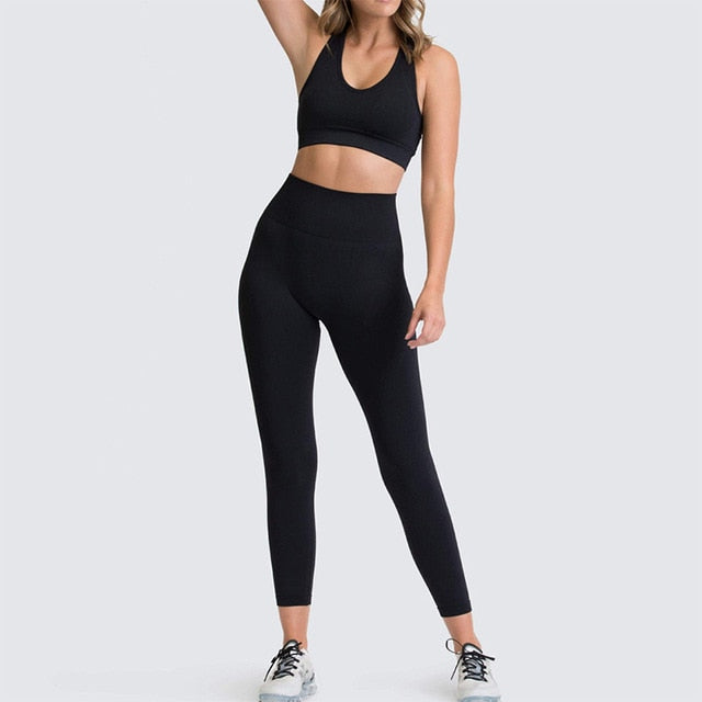 Women's Workout Outfit 2 Pieces Seamless Yoga Set High Waisted