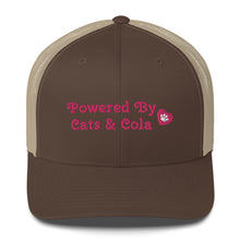 Load image into Gallery viewer, 'Powered By Cats & Cola Paw Print' Trucker Cap