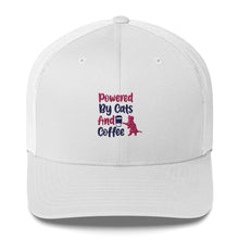 Load image into Gallery viewer, ‘Powered By Cats & Coffee’ Trucker Cap