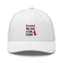 Load image into Gallery viewer, ‘Powered By Cats & Coffee’ Trucker Cap