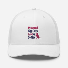 Load image into Gallery viewer, ‘Powered By Cats & Coffee’ Trucker Cap