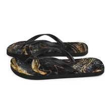 Load image into Gallery viewer, 'Black & Gold Marble Print' Flip-Flops