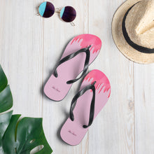 Load image into Gallery viewer, 'Pink Drip Paint Print with Lulu's Luxuries Logo' Flip-Flops