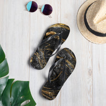Load image into Gallery viewer, 'Black & Gold Marble Print' Flip-Flops