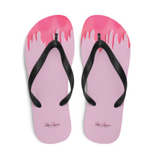 Load image into Gallery viewer, 'Pink Drip Paint Print with Lulu's Luxuries Logo' Flip-Flops