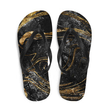 Load image into Gallery viewer, 'Black & Gold Marble Print' Flip-Flops