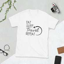 Load image into Gallery viewer, 'Eat Sleep Travel Repeat' Short-Sleeve Unisex T-Shirt