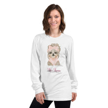Load image into Gallery viewer, 'Lulu's Luxuries Puppy Dog With Bow' Long sleeve unisex t-shirt Made In USA