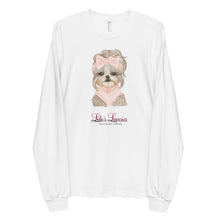 Load image into Gallery viewer, 'Lulu's Luxuries Puppy Dog With Bow' Long sleeve unisex t-shirt Made In USA
