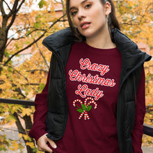 Load image into Gallery viewer, 'Crazy Christmas Lady Candy Canes' Unisex Long Sleeve Tee
