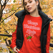 Load image into Gallery viewer, 'Crazy Christmas Lady Candy Canes' Unisex Long Sleeve Tee