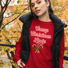 Load image into Gallery viewer, 'Crazy Christmas Lady Candy Canes' Unisex Long Sleeve Tee