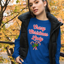 Load image into Gallery viewer, 'Crazy Christmas Lady Candy Canes' Unisex Long Sleeve Tee