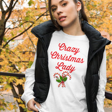 Load image into Gallery viewer, 'Crazy Christmas Lady Candy Canes' Unisex Long Sleeve Tee