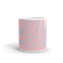 Load image into Gallery viewer, 'Coffee Queen With Light Blue Hearts & Crown' Light Pink Mug