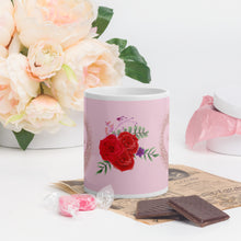 Load image into Gallery viewer, 'Pink Rose Gold With Flowers - Happy Valentine's Day' Glossy Mug