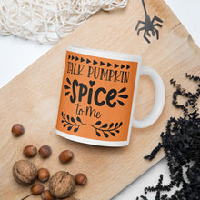Load image into Gallery viewer, 'Talk Pumpkin Spice To Me' Orange & White Glossy Mug