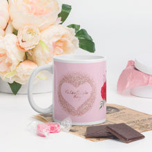 Load image into Gallery viewer, 'Pink Rose Gold With Flowers - Happy Valentine's Day' Glossy Mug