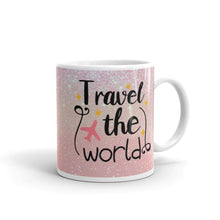 Load image into Gallery viewer, 'Travel The World - Rose Gold Pink Sparkle Print' Mug