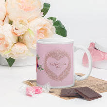 Load image into Gallery viewer, 'Pink Rose Gold With Flowers - Happy Valentine's Day' Glossy Mug