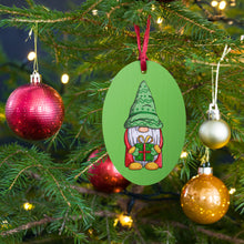 Load image into Gallery viewer, Holiday Gnome Green Wooden Ornaments