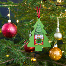 Load image into Gallery viewer, Holiday Gnome Green Wooden Ornaments