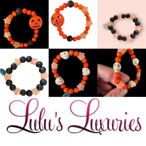 Lava Rock and Glow In The Dark Orange Stars Stretch Bracelet