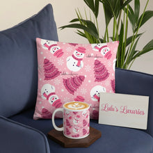 Load image into Gallery viewer, &#39;Pinkmas Tree and Snowman&#39; Pink &amp; White Basic Throw Pillow
