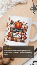 Load image into Gallery viewer, &#39;Just A Girl Who Loves Fall And Books&#39; White Glossy Mug
