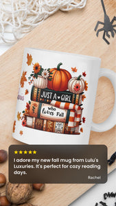 'Just A Girl Who Loves Fall And Books' White Glossy Mug