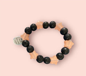 Lava Rock and Glow In The Dark Orange Stars Stretch Bracelet