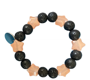 Lava Rock and Glow In The Dark Orange Stars Stretch Bracelet