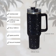 Load image into Gallery viewer, 40oz Rhinestone Embellished Coffee or Water Tumbler With Handle, Lid, &amp; Straw
