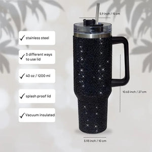 40oz Rhinestone Embellished Coffee or Water Tumbler With Handle, Lid, & Straw