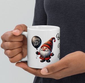 'Happy New Year Gnomie' White Glossy Mug