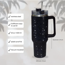 Load image into Gallery viewer, 40oz Rhinestone Embellished Coffee or Water Tumbler With Handle, Lid, &amp; Straw
