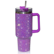 Load image into Gallery viewer, 40oz Rhinestone Embellished Coffee or Water Tumbler With Handle, Lid, &amp; Straw
