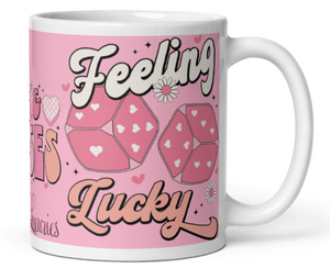 'Feeling Lucky' White & Pink Glossy Mug