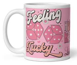 'Feeling Lucky' White & Pink Glossy Mug