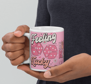 'Feeling Lucky' White & Pink Glossy Mug