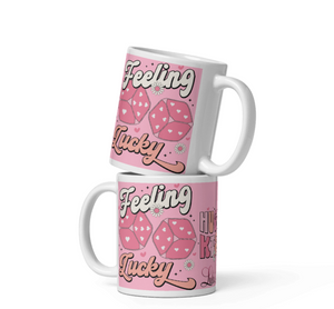 'Feeling Lucky' White & Pink Glossy Mug