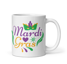 Load image into Gallery viewer, &#39;Mardi Gras Mask&#39; White Glossy Mug
