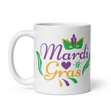 Load image into Gallery viewer, &#39;Mardi Gras Mask&#39; White Glossy Mug
