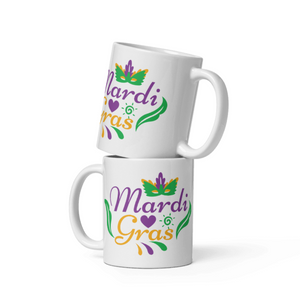 'Mardi Gras Mask' White Glossy Mug