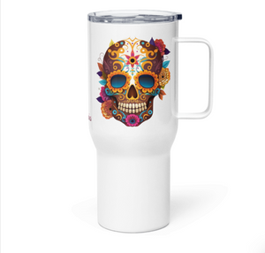 'Skull With Flowers' Travel Mug With A Handle