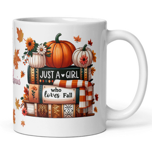 'Just A Girl Who Loves Fall And Books' White Glossy Mug