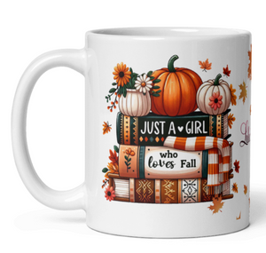 'Just A Girl Who Loves Fall And Books' White Glossy Mug