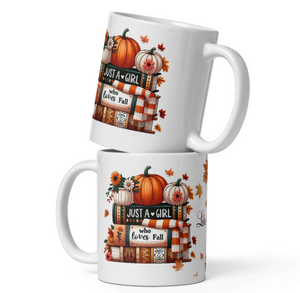 'Just A Girl Who Loves Fall And Books' White Glossy Mug