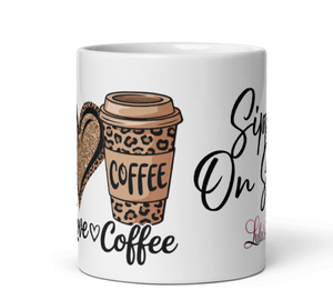 'Peace, Love & Coffee Sipping On Sanity' White Glossy Mug